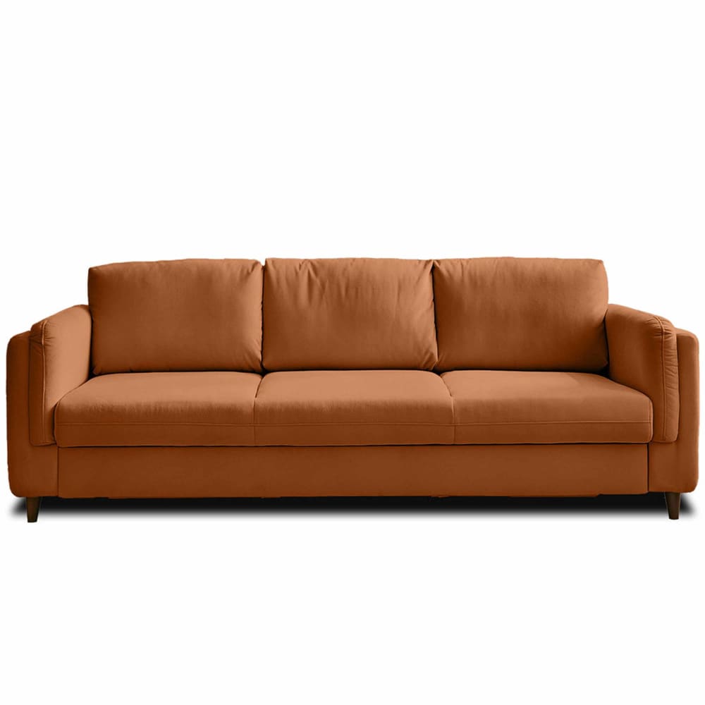 Canapé droit convertible 3 places en velours rouille