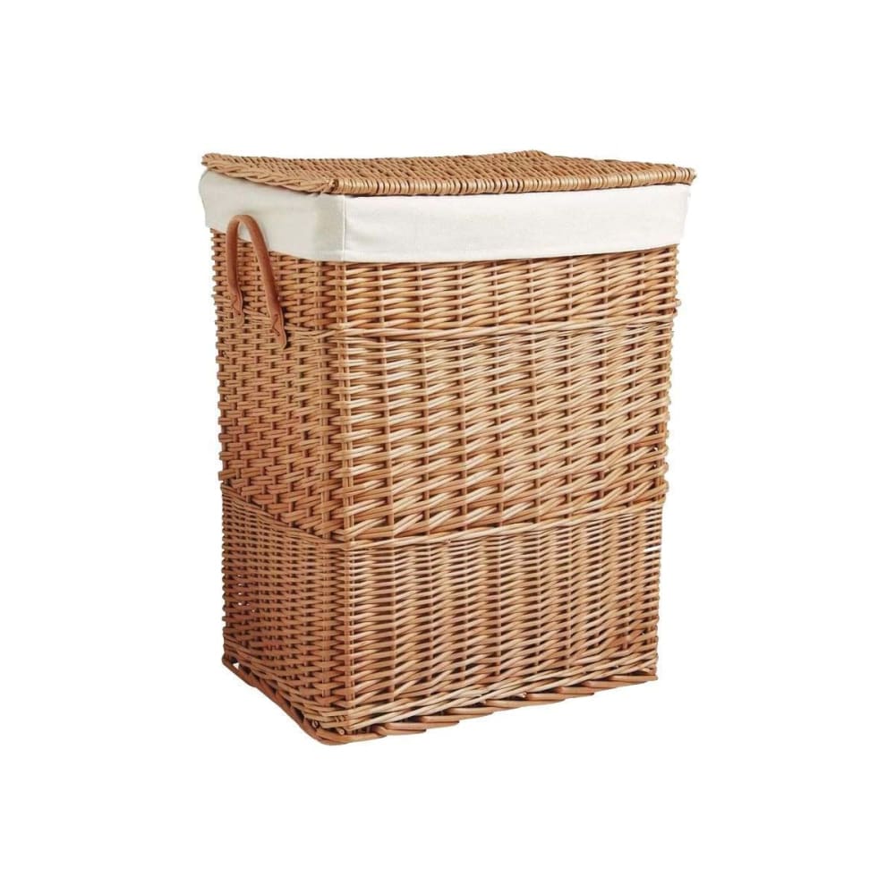 Grand panier à linge en osier doublé clair