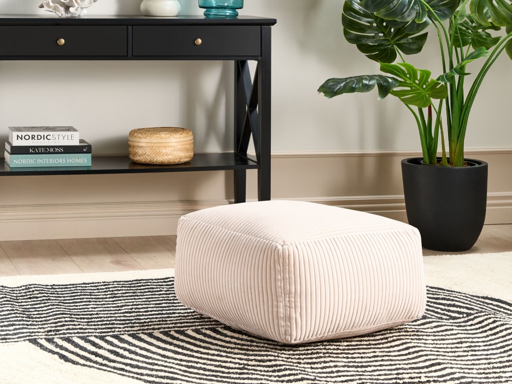 Pouf en tissu beige 50x30cm