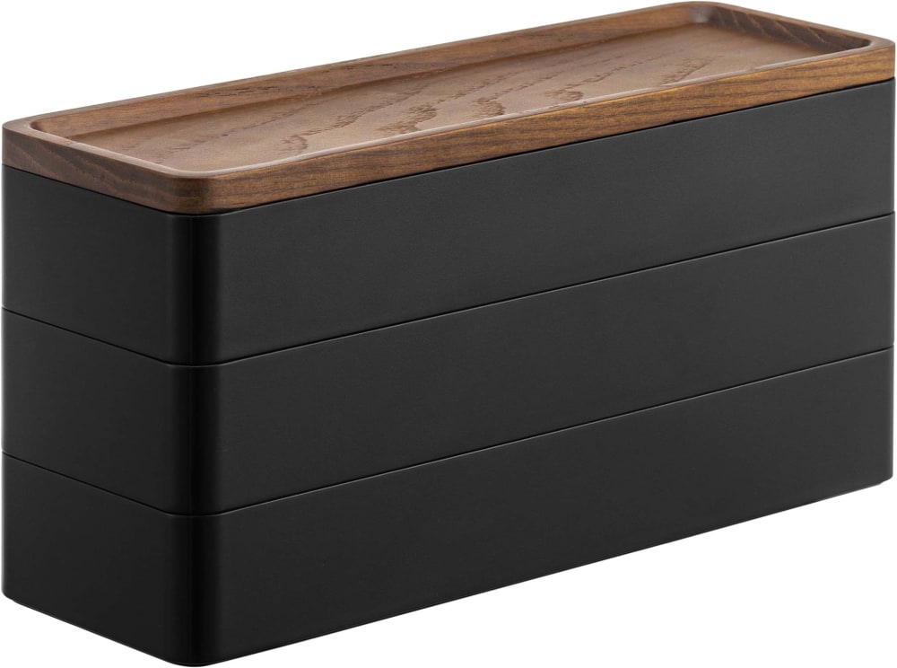 Yamazaki Boite à bijoux 3 niveaux en plastique slim noir - Pvc - Poly Chlorure De Vinyle
