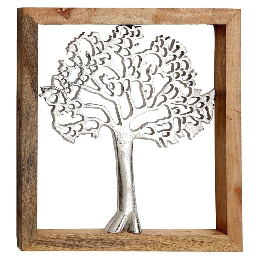 Sil Cadre en bois et aluminium arbre de vie 37 cm Argenté
