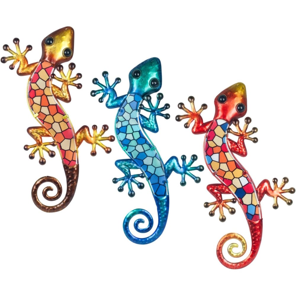 Origen Geckos en métal et verre mosaique colorée Multicolore