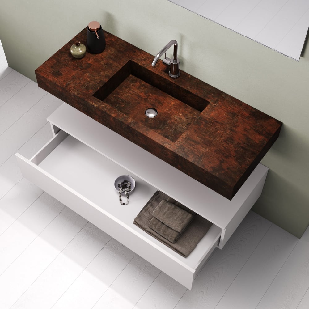 Meuble de salle de bain 5 pièces en mélamine corten/blanc - Maisons du Monde