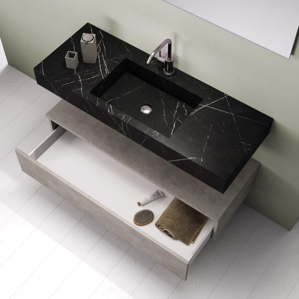 Meuble salle de bain 5 pièces en mélamine noir graphite/beige pierre - Maisons du Monde