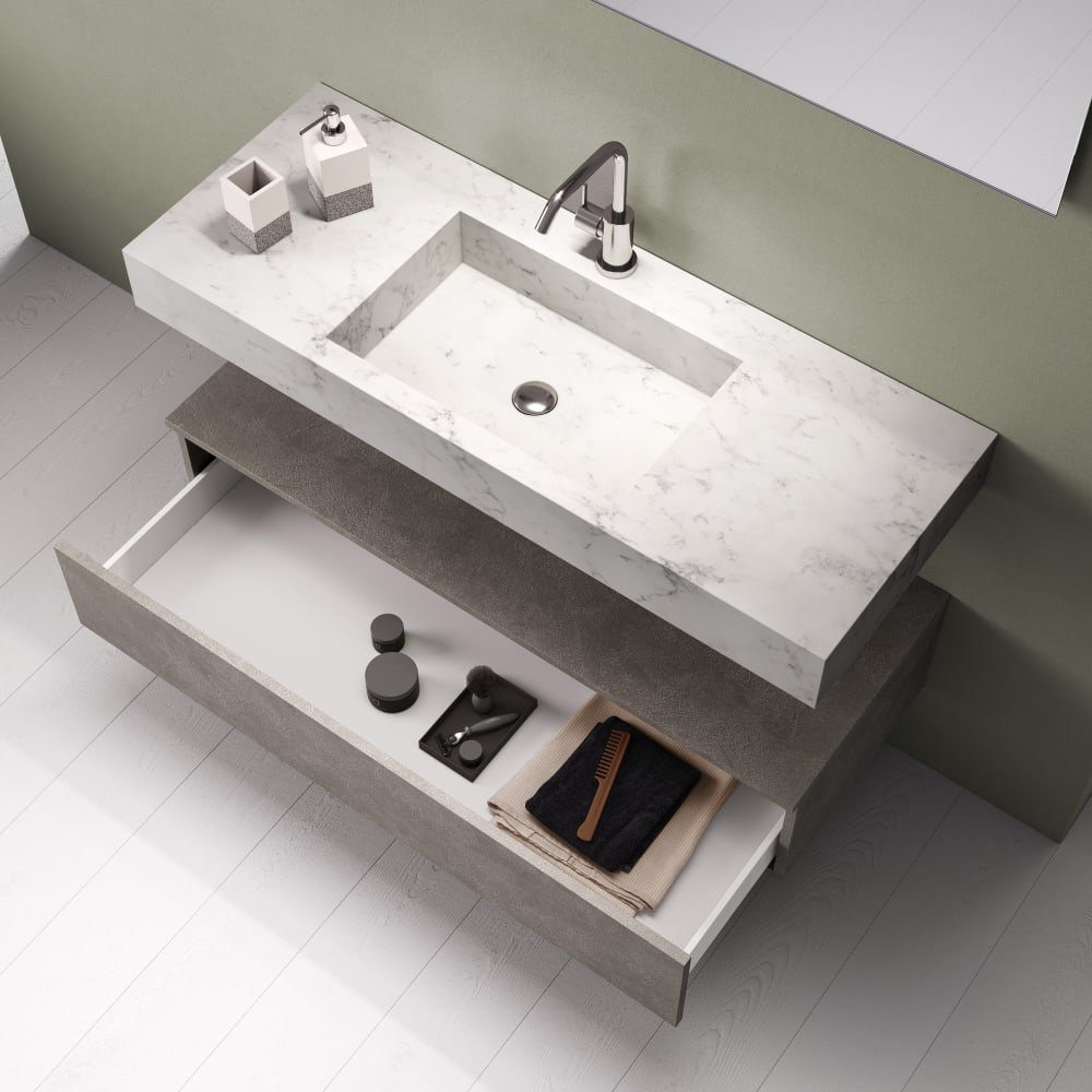 Meuble salle de bain 5 pièces marbre Carrare/pierre beige - Maisons du Monde