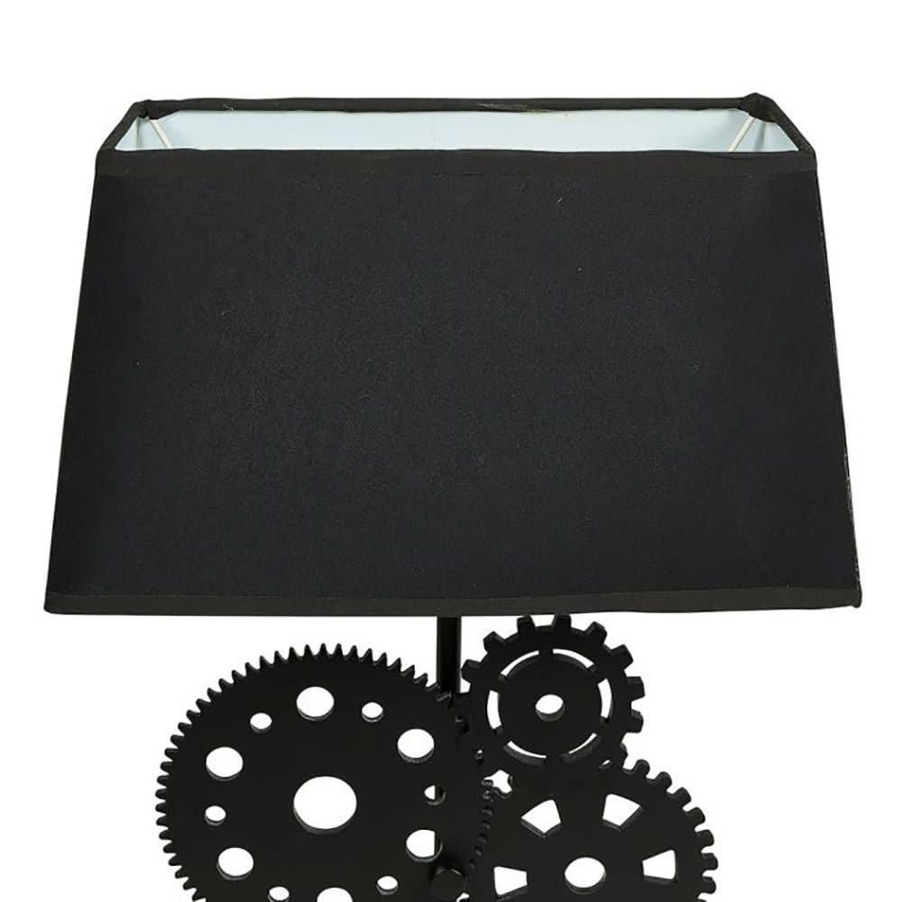 Lampe bois noir tissu rouages — vue 3