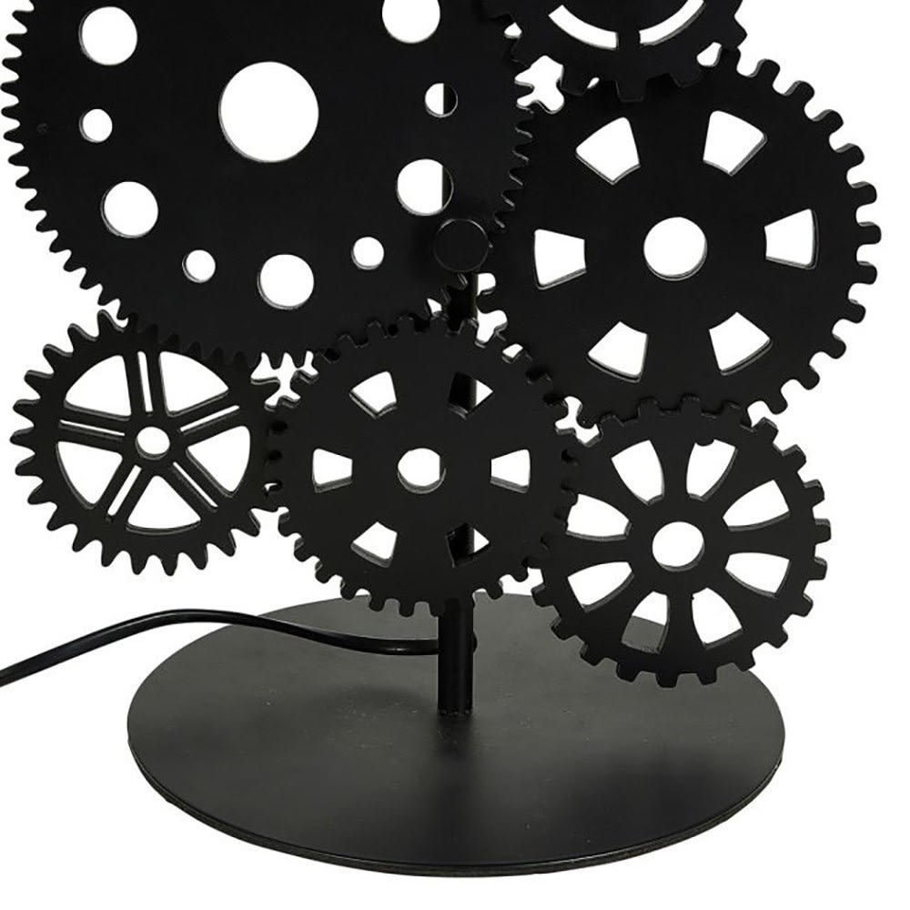 Lampe bois noir tissu rouages — vue 4