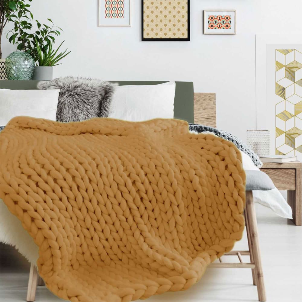 Plaid grosse maille 120x150 cm ocre - Maisons du Monde