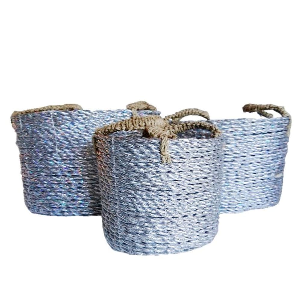 My Bliss Home Paniers en jonc de mer, argent - lot de 3 Argenté