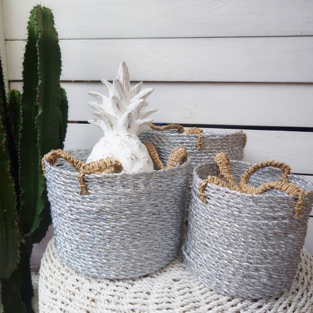 Paniers en jonc de mer, argent - lot de 3 - Maisons du Monde