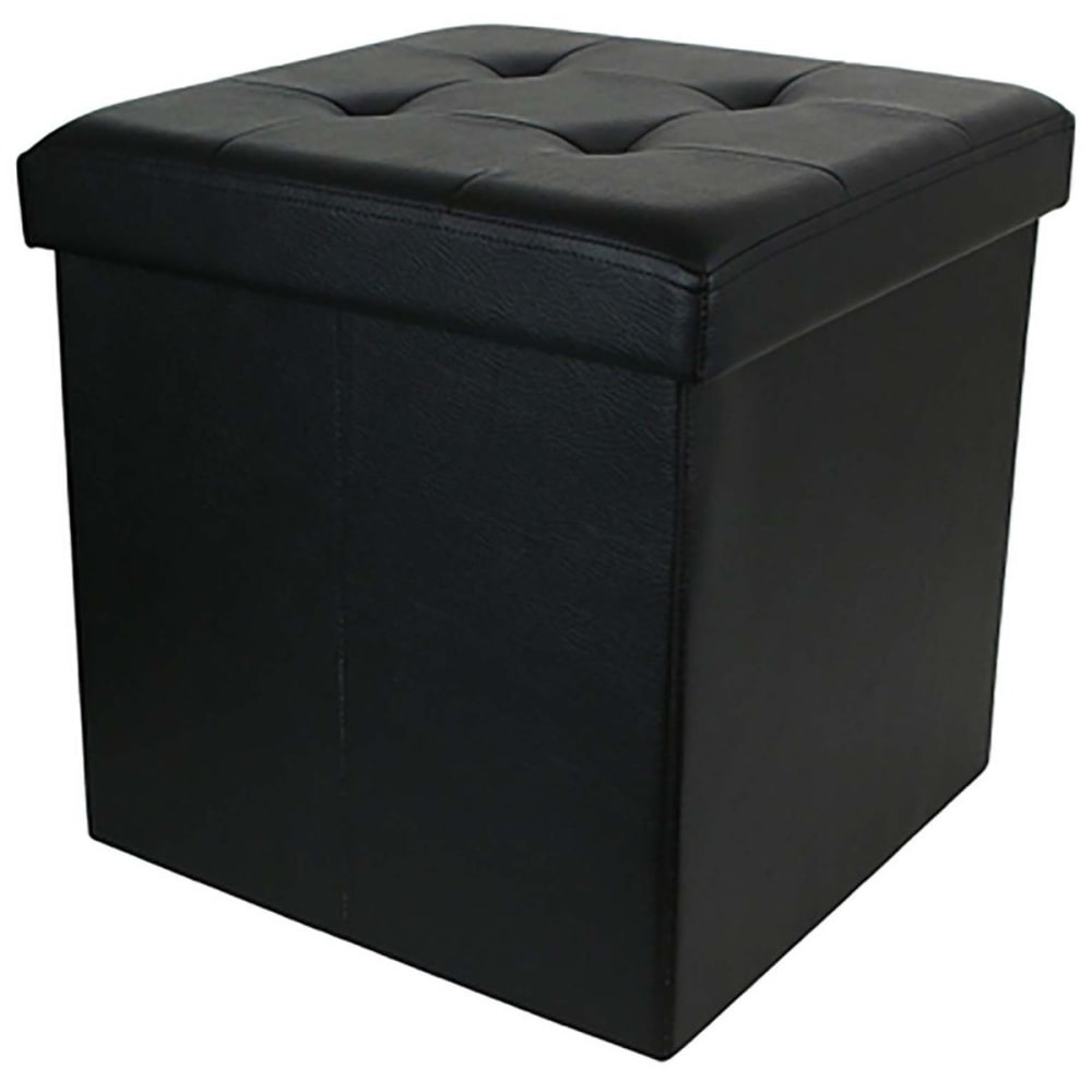 Pouf coffre pliable pu assise capitonnée noir