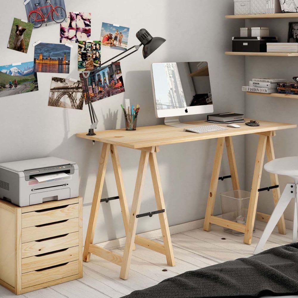 Plateau de bureau en pin massif 120 x 60 x 1,8 cm