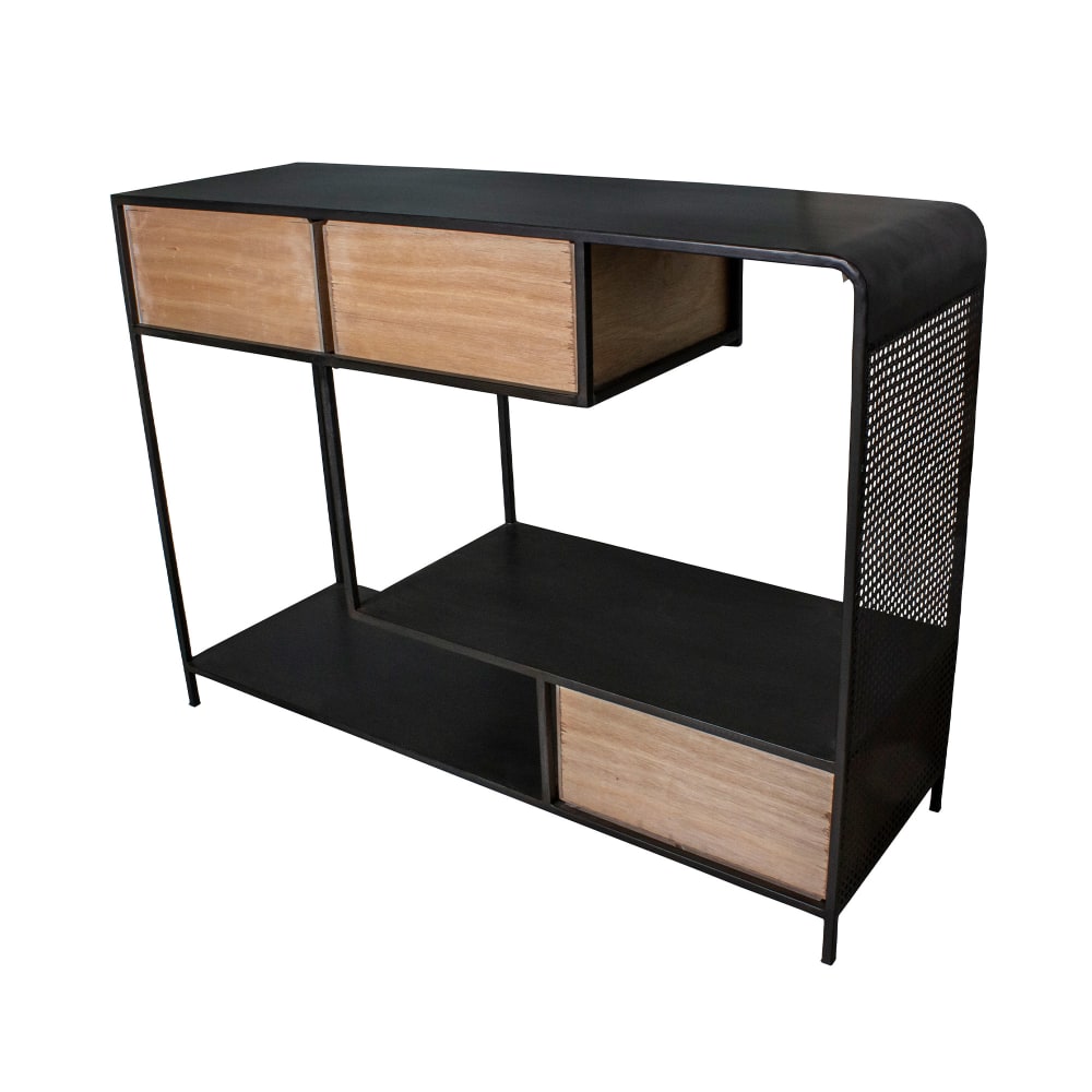 Console 3 tiroirs 110x36x80 cm en sapin et fer