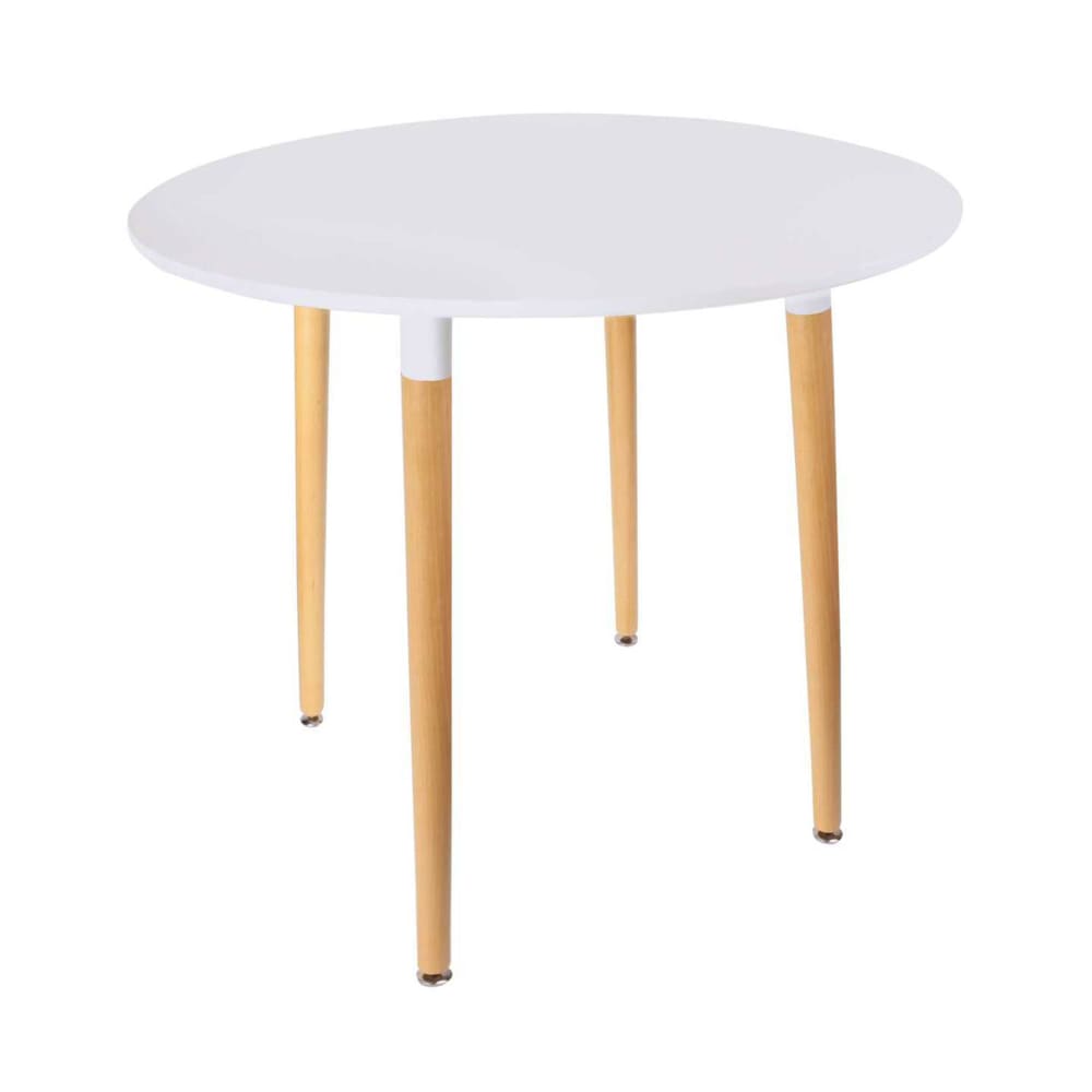 Table à manger ronde 76x75,5 cm en hêtre naturel et blanc