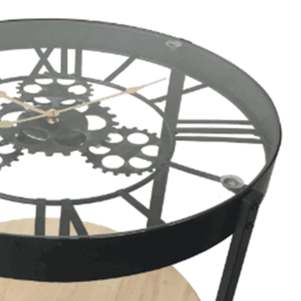 Table basse avec horloge 40,5x39 cm noir et naturel