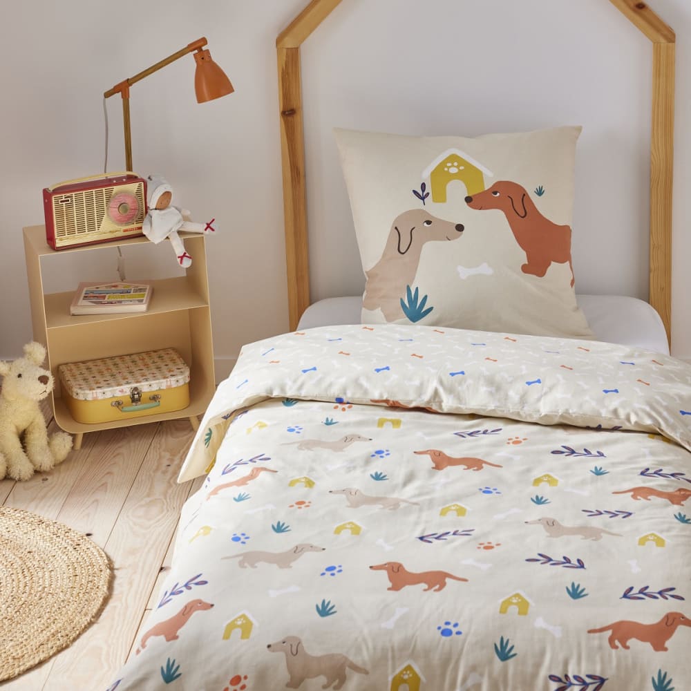 Parure de lit enfant chien teckel réversible 140x200cm Parure de lit enfant chien teckel réversible 140x200cm