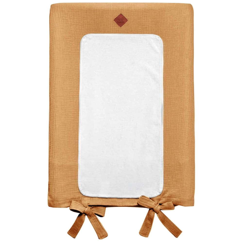 Housse matelas à langer bébé + tapis gaze de coton camel 70x50 cm