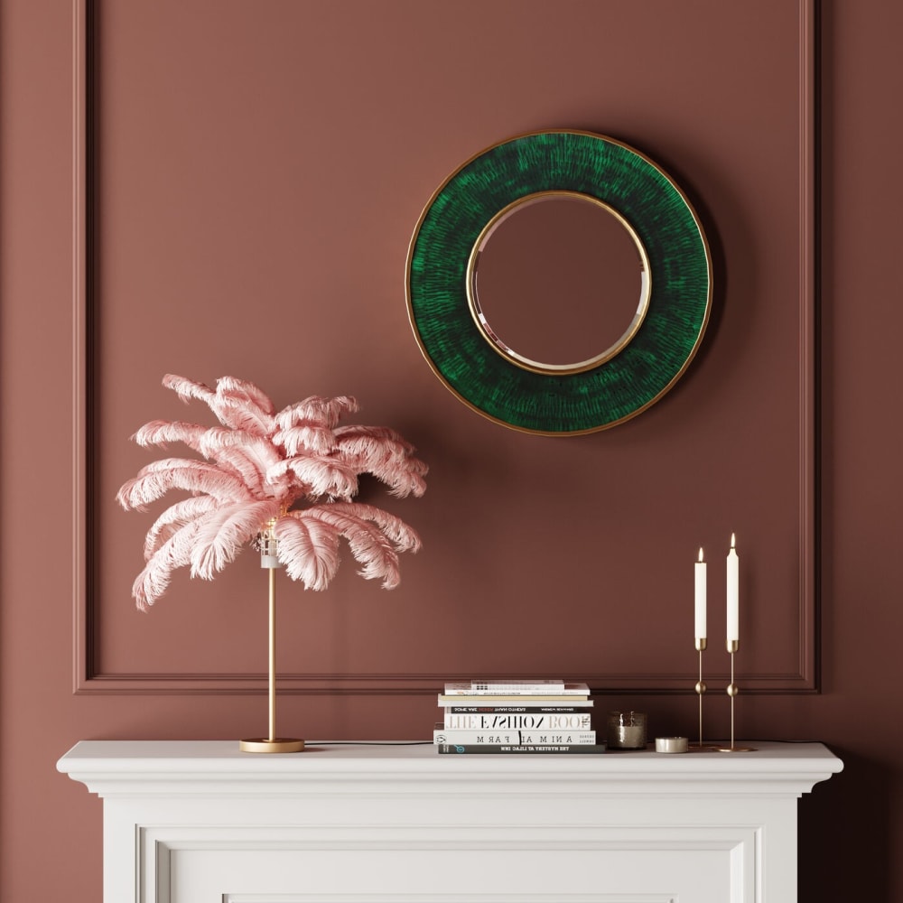 Lampe en plumes roses et acier doré - Maisons du Monde