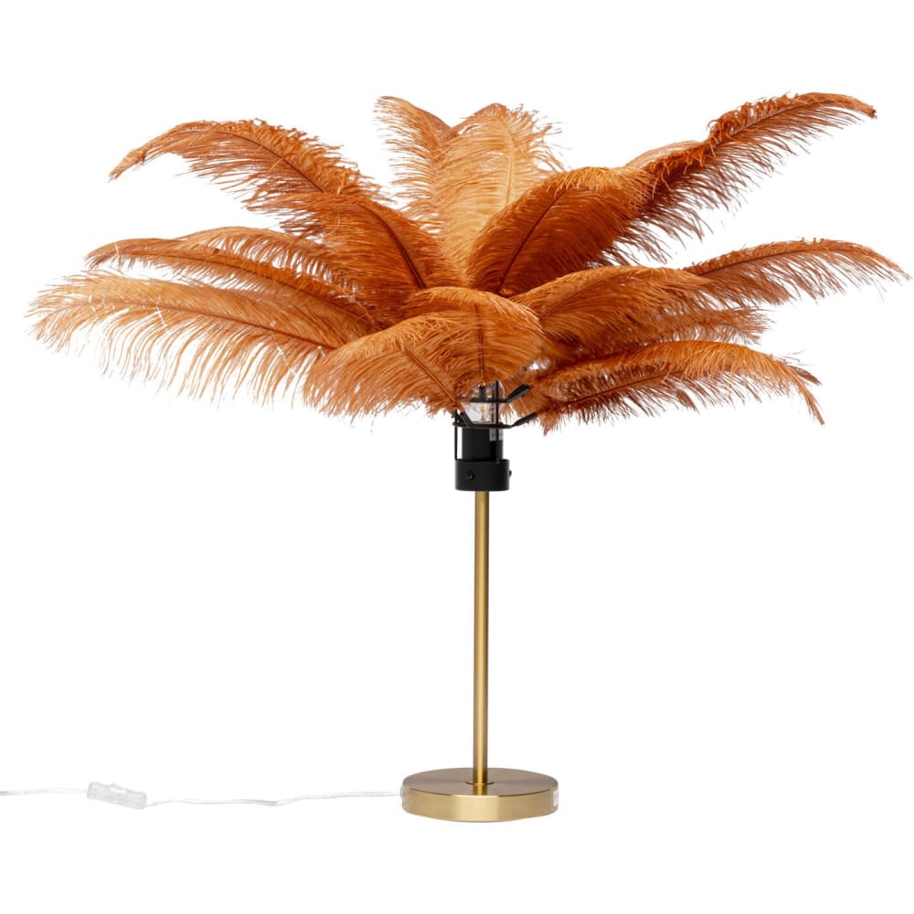 Lampe en plumes rouges et acier doré