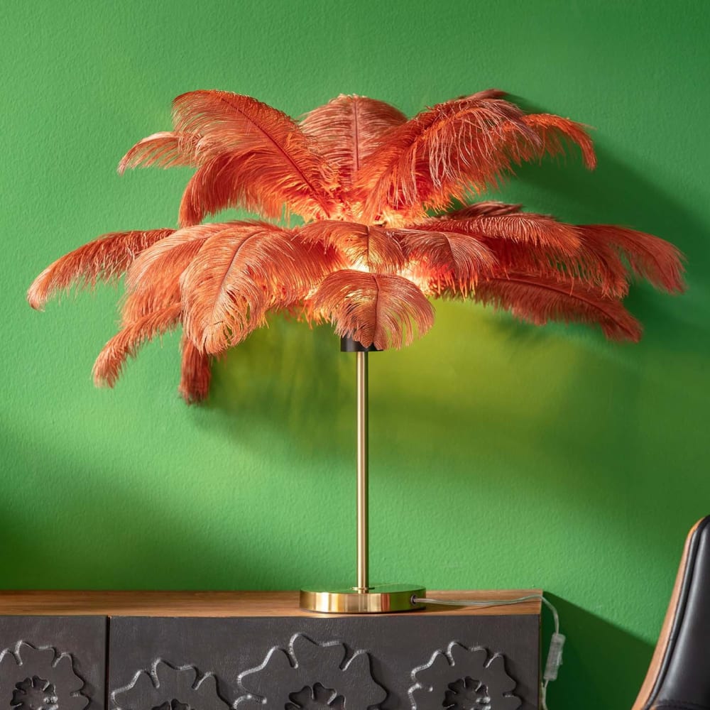 Lampe en plumes rouges et acier doré - Maisons du Monde