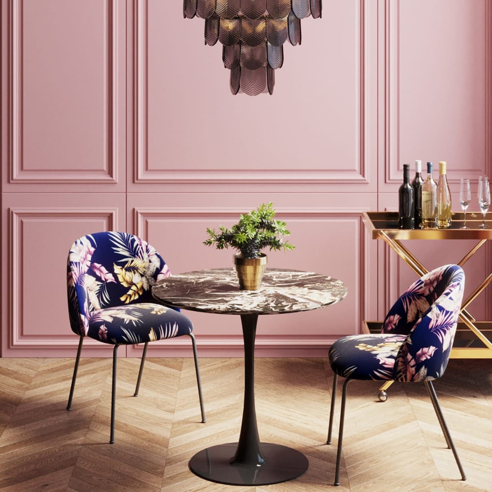 Table à manger 4 personnes ronde effet marbre noir D80