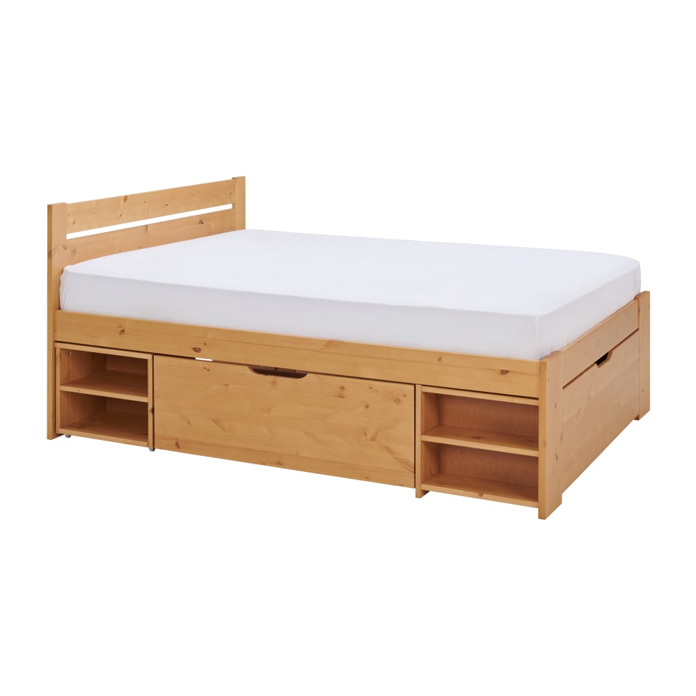Lit rangement en bois massif miel 160 x 200 cm - Maisons du Monde