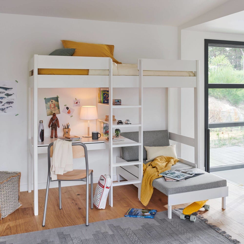 Lit mezzanine en bois avec son fauteuil 90 x 190 cm blanc (CAMIF) - Image 2