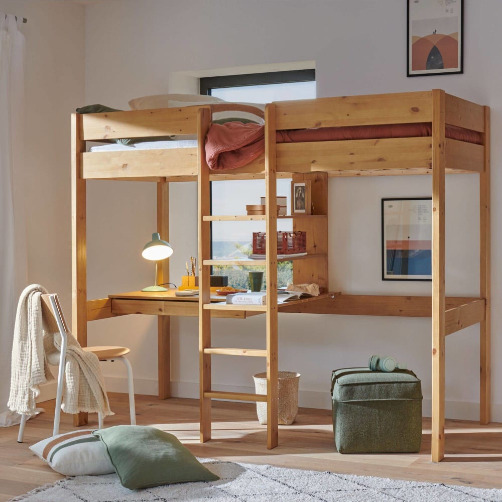 Lit mezzanine avec 1 bureau 90x200 cm miel (CAMIF) - Image 1
