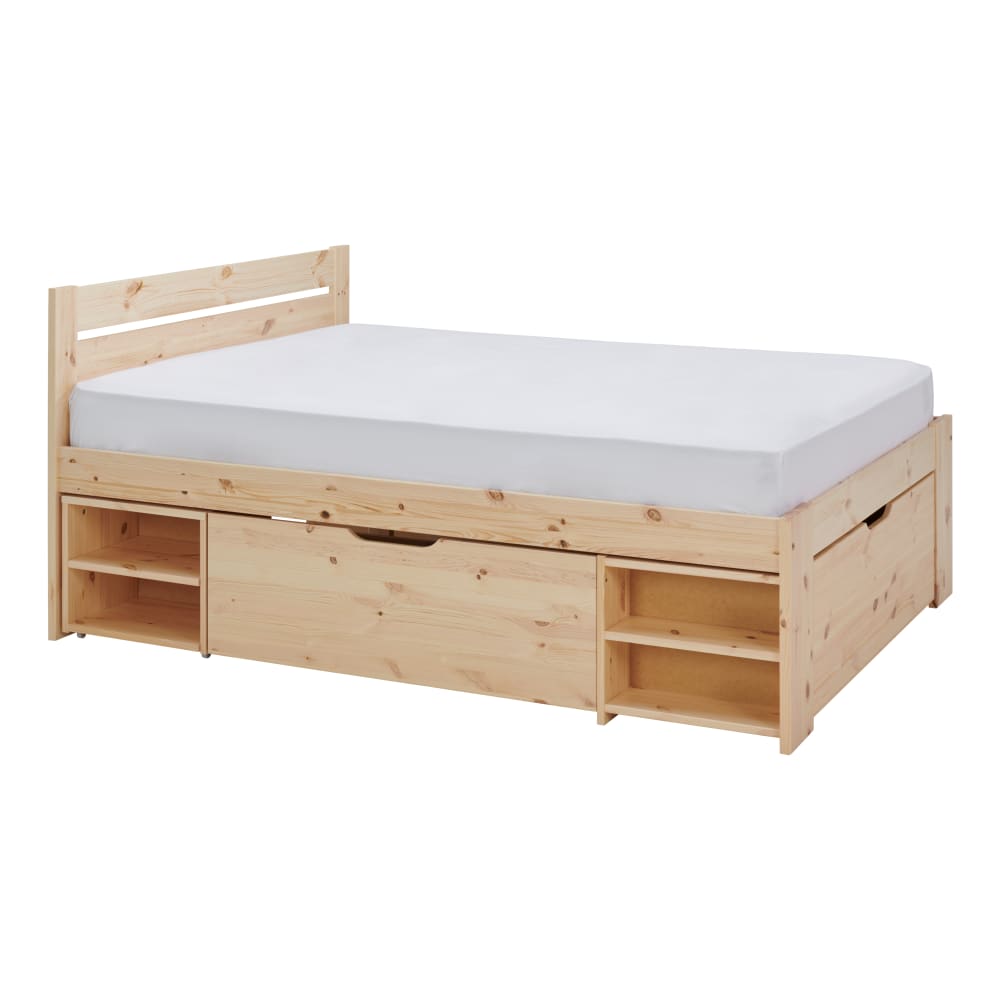 Lit rangement en bois massif naturel 140 x 190 cm - Maisons du Monde