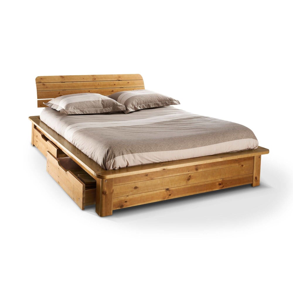 Lit rangement en bois massif avec 2 tiroirs 140 x 190 cm - Maisons du Monde
