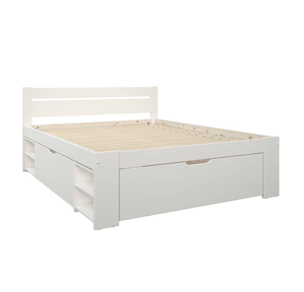 Lit rangement en bois massif blanc 140 x 190 cm