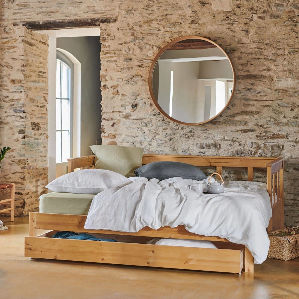 Lit rangement extensible en bois Miel 90 x 200 cm (CAMIF) - Image 1
