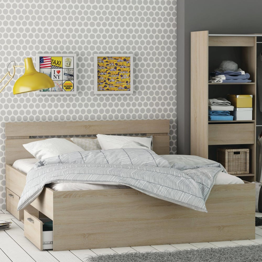 Lit rangement effet bois chêne 140 x 200 cm - Maisons du Monde