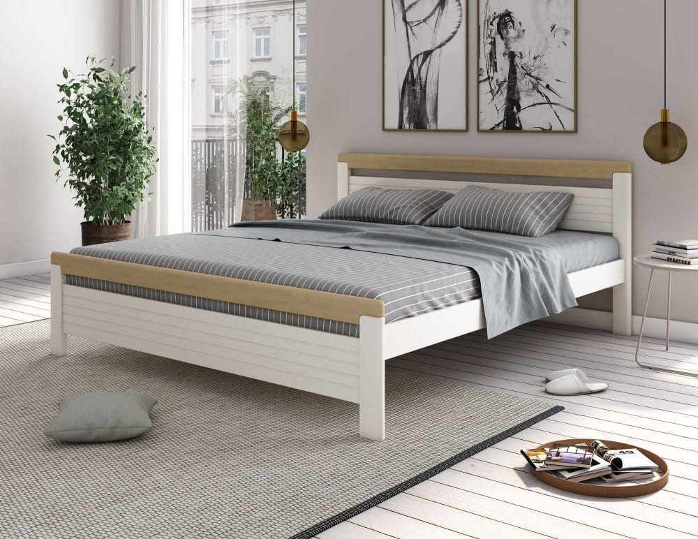 Lit en bois blanc 140 x 200 cm - Maisons du Monde
