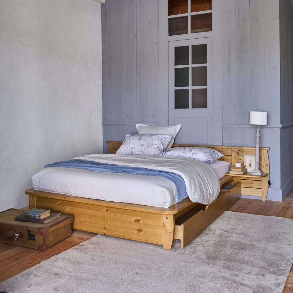 Lit rangement en bois miel 160 x 200 cm - Maisons du Monde