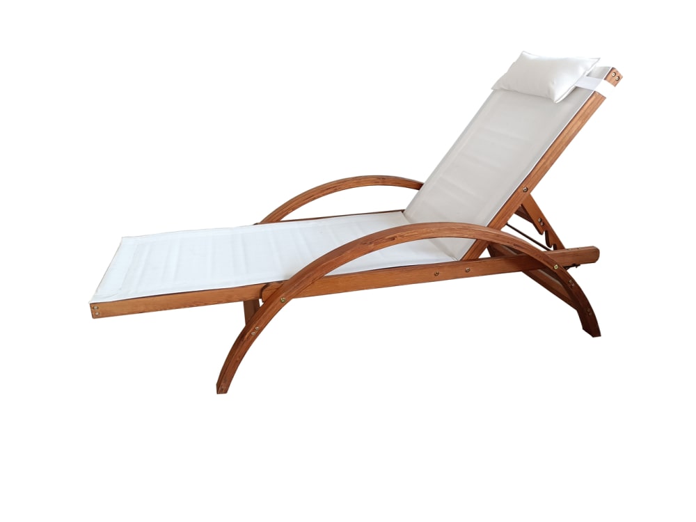 Transat en bois et toile PVC blanc