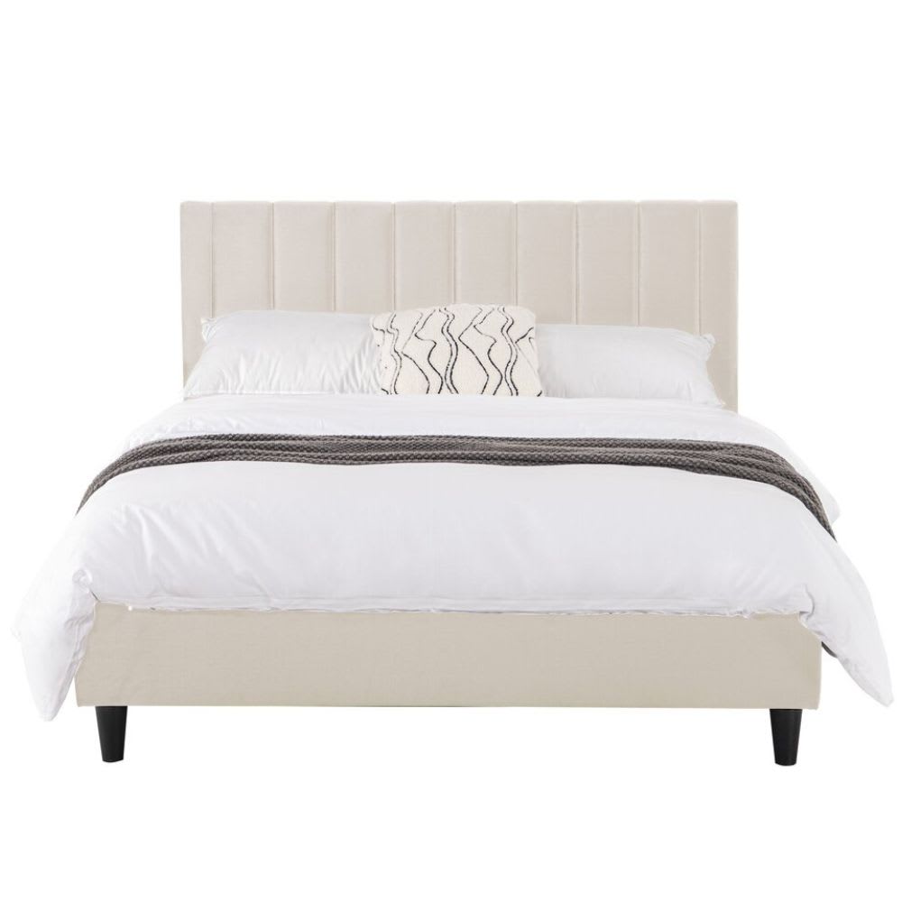 Lit 160x200 cm en velours beige - Maisons du Monde