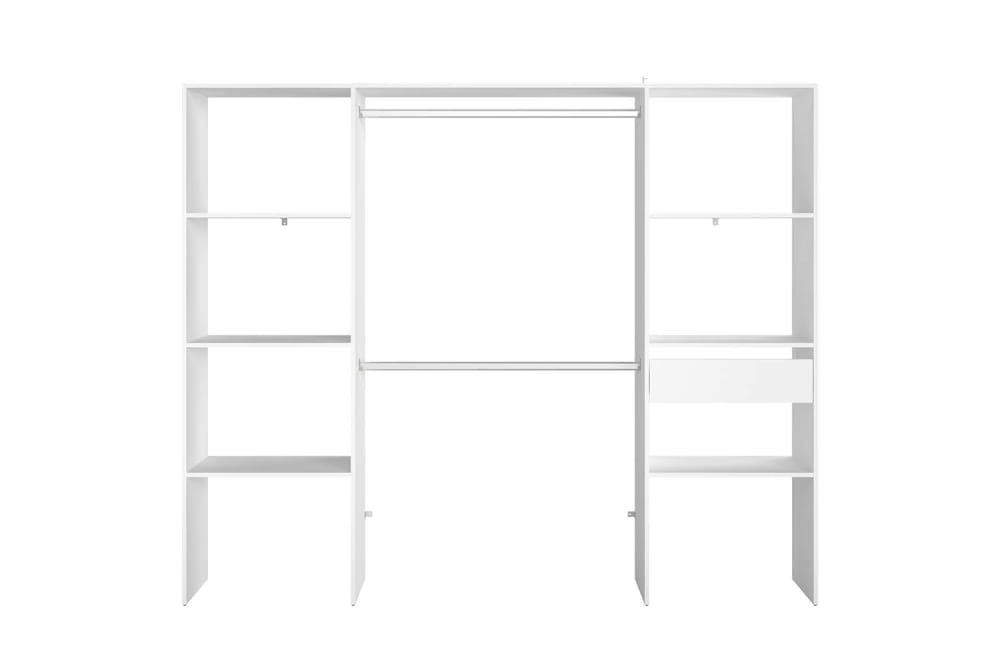 Dressing blanc 6 étagères, 1 tiroir, 2 penderies 220 x 40 x 180 cm