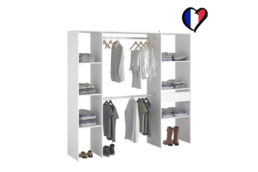 Concept Usine Anrichte weiß 6 Regale 1 Schublade 2 Kleiderstangen 198 x 40 x 180 cm style modern - Spanplatte