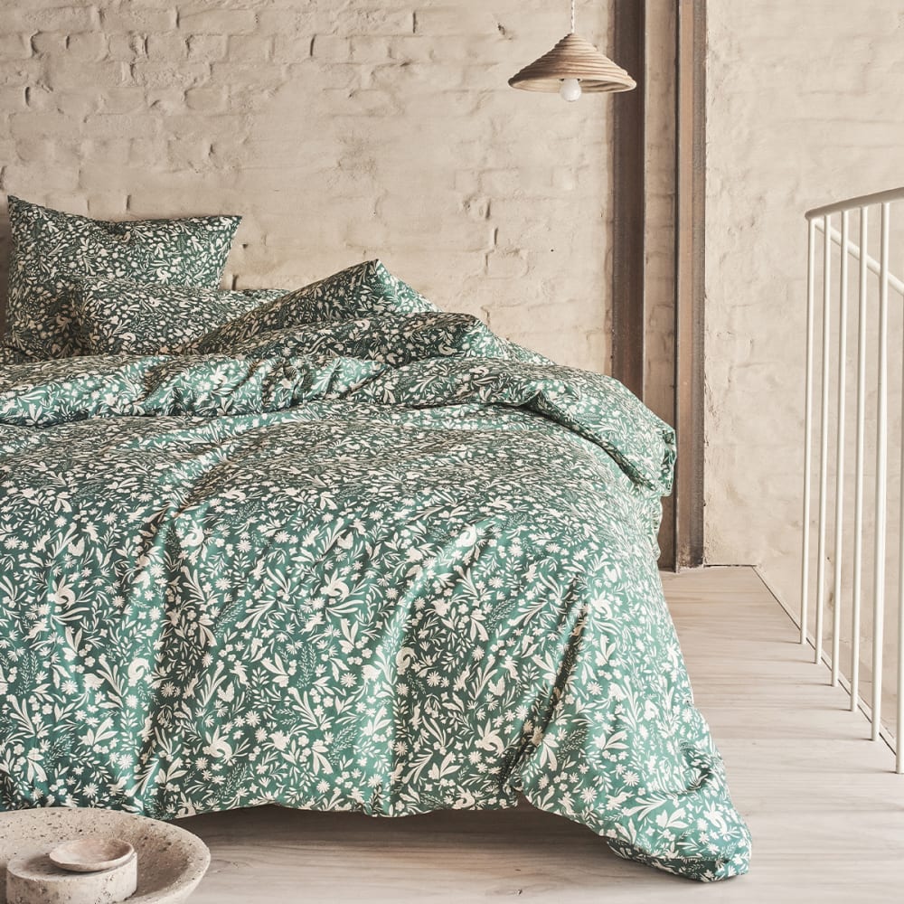 Housse de couette en percale de coton vert 140x200