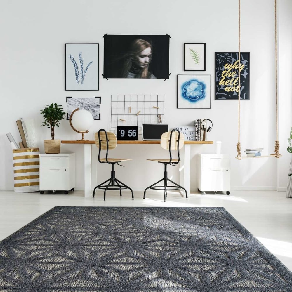 Tapis intérieur et extérieur motif en relief bleu foncé 160x220 — vue 3