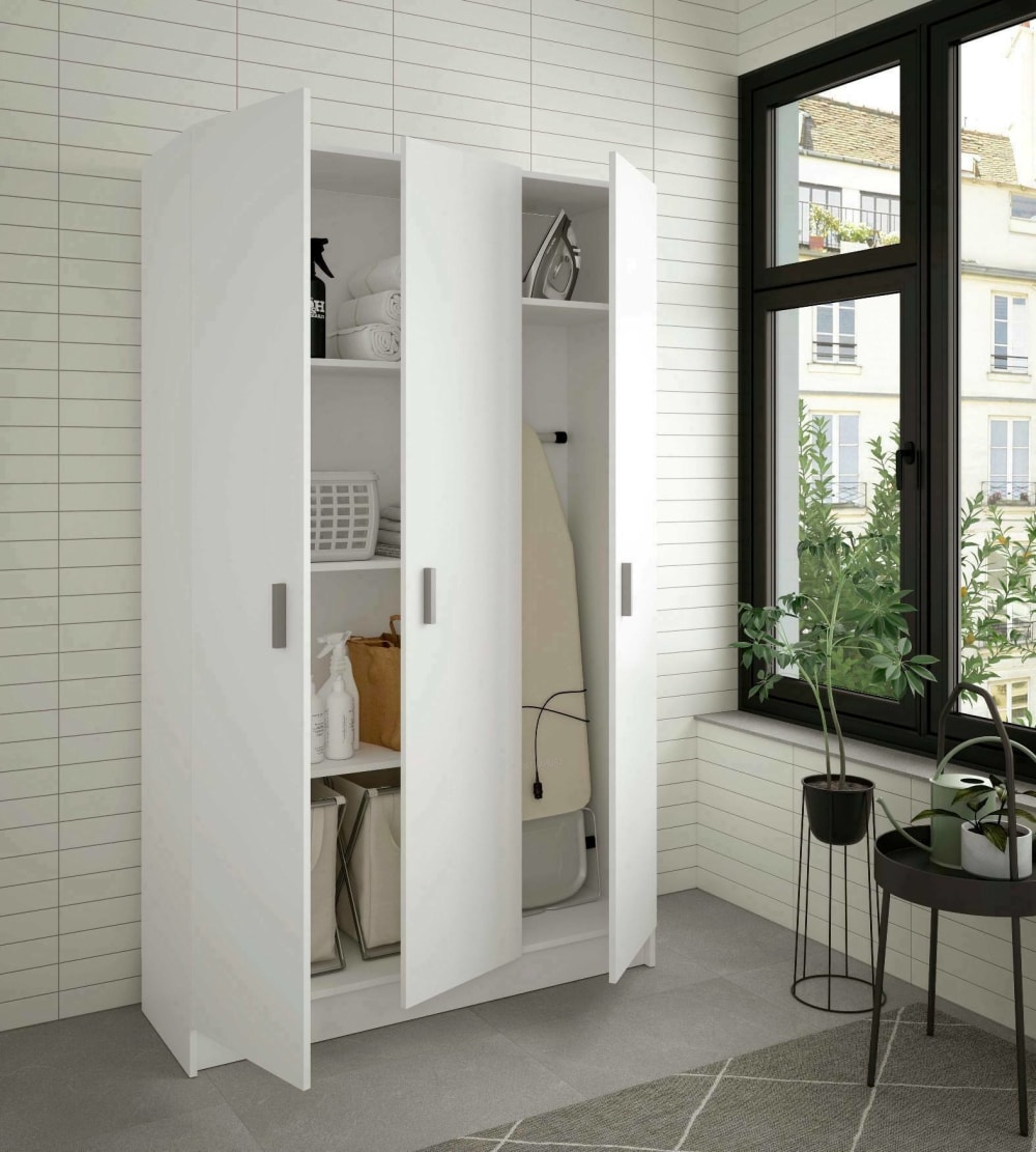 Großer Mehrzweck-Kleiderschrank in weißer Holzoptik - Maisons Du
