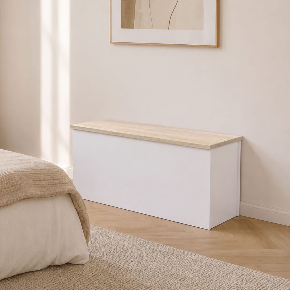 Coffre effet bois blanc, beige 90x45cm — vue 3