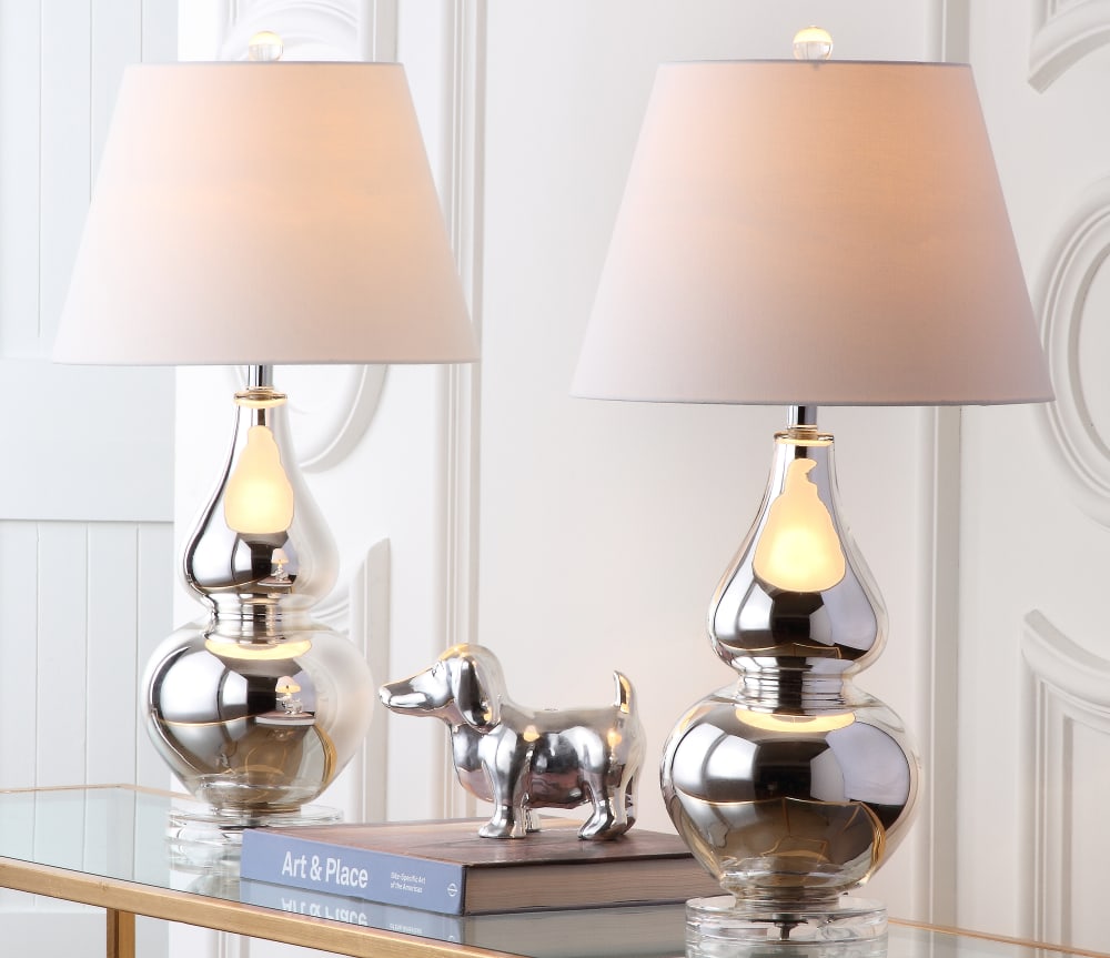 Safavieh 2er-Set tischlampen aus Polyester, Silber style modern Silber Pes - Polyester