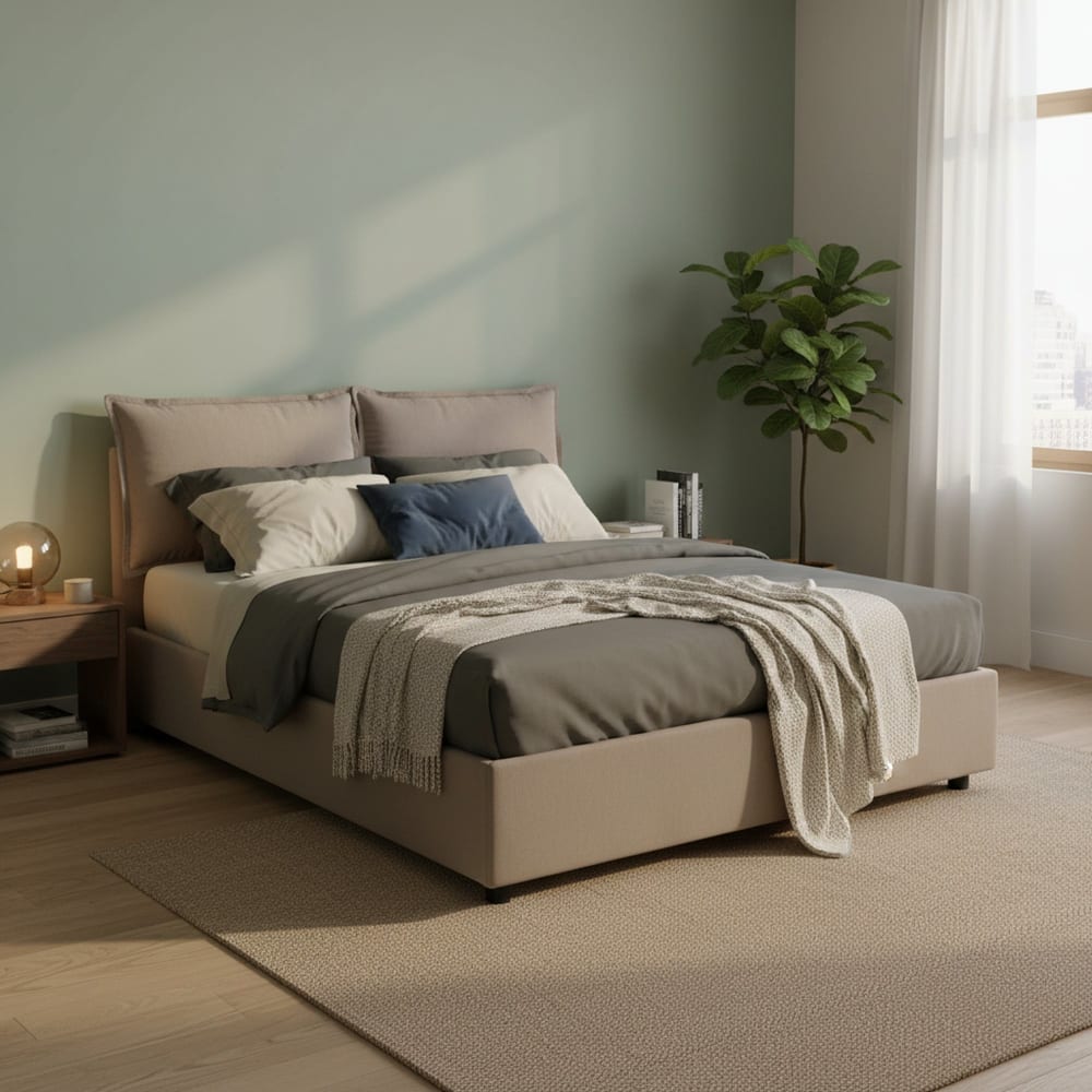 Doppelbett aus Stoff taubengrau 140x190 cm - Maisons Du Monde