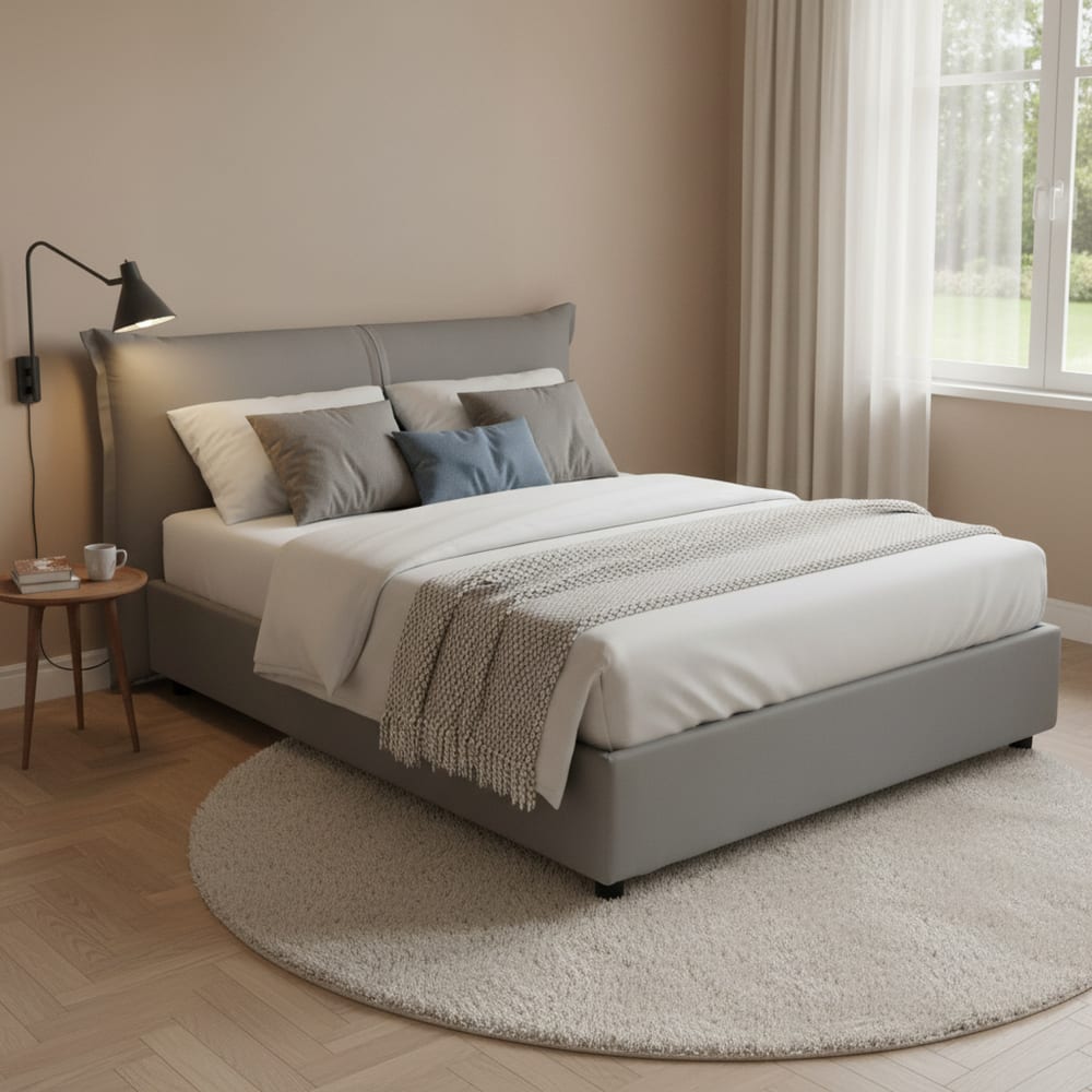 Lit double en tissu gris 160x200 cm - Maisons du Monde