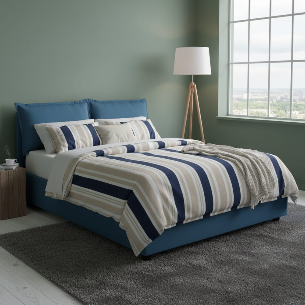Lit double en tissu bleu 160x200 cm - Maisons du Monde