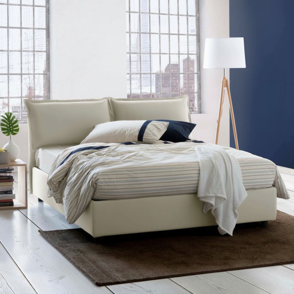 Lit double en tissu beige 160x190 cm
