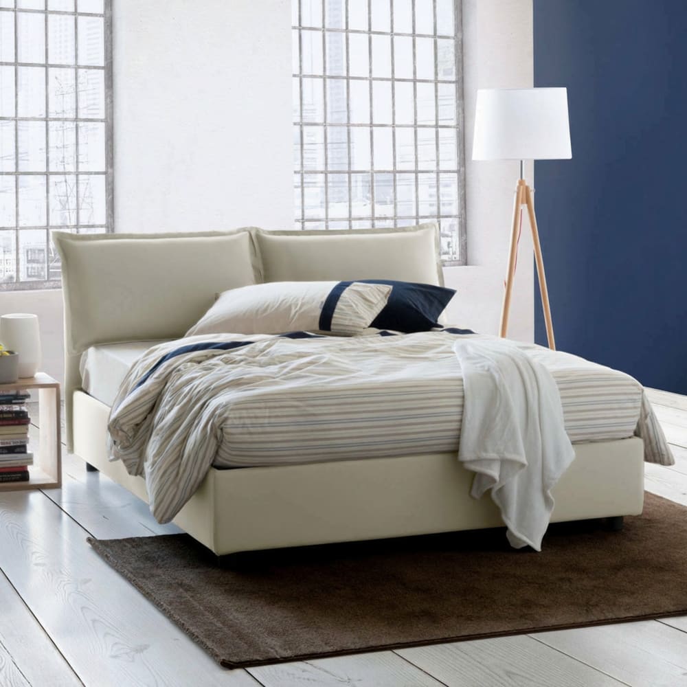 Lit double en tissu beige 160x200 cm - Maisons du Monde