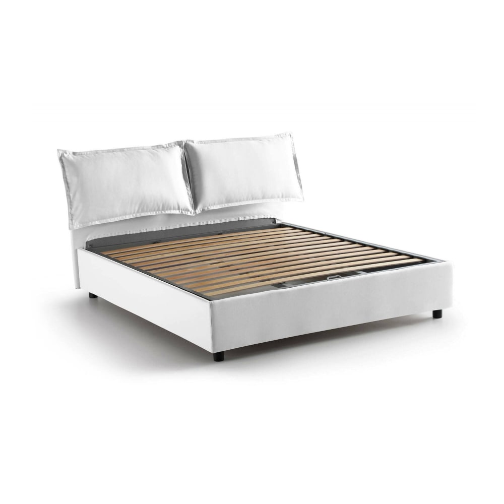 Lit double en tissu blanc 160x200 cm